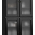 32" Black Solid Wood Glass Panel Inlay Double Door Linen Cabinet