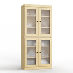 32" Yellow Solid Wood Glass Panel Inlay Double Door Linen Cabinet