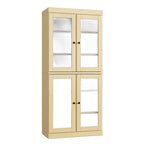 32" Yellow Solid Wood Glass Panel Inlay Double Door Linen Cabinet