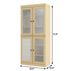 32" Yellow Solid Wood Glass Panel Inlay Double Door Linen Cabinet