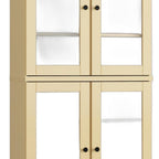 32" Yellow Solid Wood Glass Panel Inlay Double Door Linen Cabinet