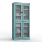 32" Aqua Solid Wood Glass Panel Inlay Double Door Linen Cabinet