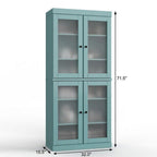 32" Aqua Solid Wood Glass Panel Inlay Double Door Linen Cabinet