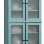 32" Aqua Solid Wood Glass Panel Inlay Double Door Linen Cabinet