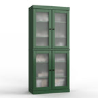 32" Green Solid Wood Glass Panel Inlay Double Door Linen Cabinet