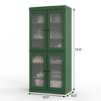32" Green Solid Wood Glass Panel Inlay Double Door Linen Cabinet