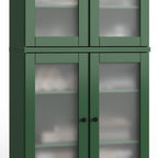 32" Green Solid Wood Glass Panel Inlay Double Door Linen Cabinet