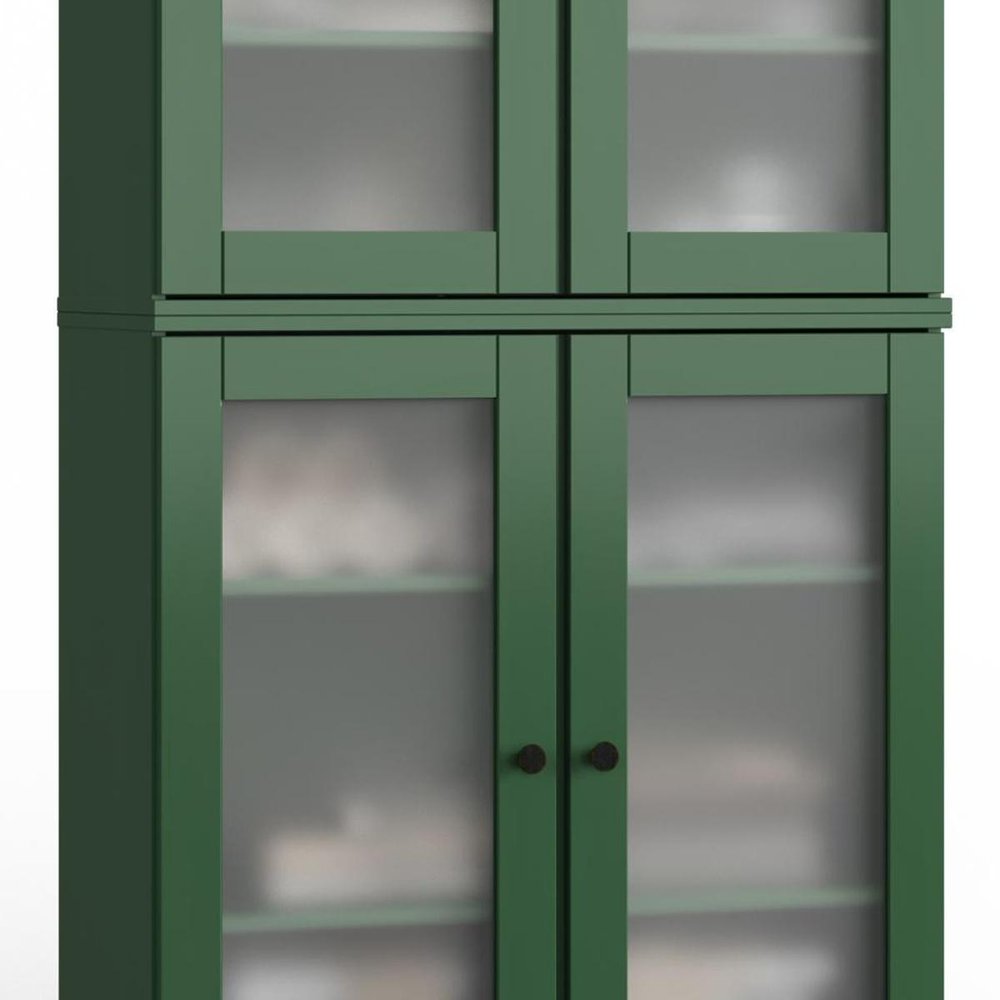 32" Green Solid Wood Glass Panel Inlay Double Door Linen Cabinet