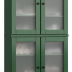 32" Green Solid Wood Glass Panel Inlay Double Door Linen Cabinet