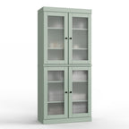 32" Sage Solid Wood Glass Panel Inlay Double Door Linen Cabinet