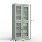 32" Sage Solid Wood Glass Panel Inlay Double Door Linen Cabinet