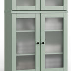 32" Sage Solid Wood Glass Panel Inlay Double Door Linen Cabinet