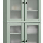 32" Sage Solid Wood Glass Panel Inlay Double Door Linen Cabinet