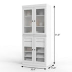 32" White Solid Wood Glass Panel Inlay Double Door Linen Cabinet