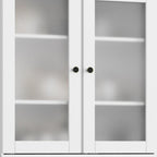 32" White Solid Wood Glass Panel Inlay Double Door Linen Cabinet