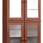 32" Coffee Solid Wood Glass Panel Inlay Double Door Linen Cabinet