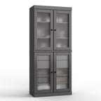 32" Gray Solid Wood Glass Panel Inlay Double Door Linen Cabinet