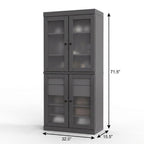 32" Gray Solid Wood Glass Panel Inlay Double Door Linen Cabinet