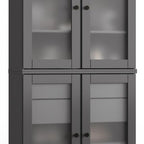32" Gray Solid Wood Glass Panel Inlay Double Door Linen Cabinet