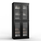 32" Black Solid Wood Glass Panel Inlay Double Door Linen Cabinet