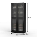32" Black Solid Wood Glass Panel Inlay Double Door Linen Cabinet