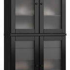 32" Black Solid Wood Glass Panel Inlay Double Door Linen Cabinet