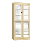 32" Yellow Solid Wood Glass Panel Inlay Double Door Linen Cabinet
