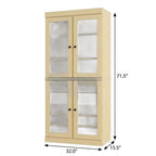 32" Yellow Solid Wood Glass Panel Inlay Double Door Linen Cabinet