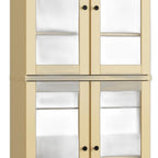 32" Yellow Solid Wood Glass Panel Inlay Double Door Linen Cabinet