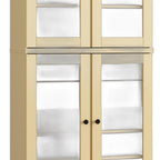 32" Yellow Solid Wood Glass Panel Inlay Double Door Linen Cabinet