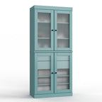 32" Aqua Solid Wood Glass Panel Inlay Double Door Linen Cabinet
