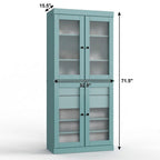 32" Aqua Solid Wood Glass Panel Inlay Double Door Linen Cabinet