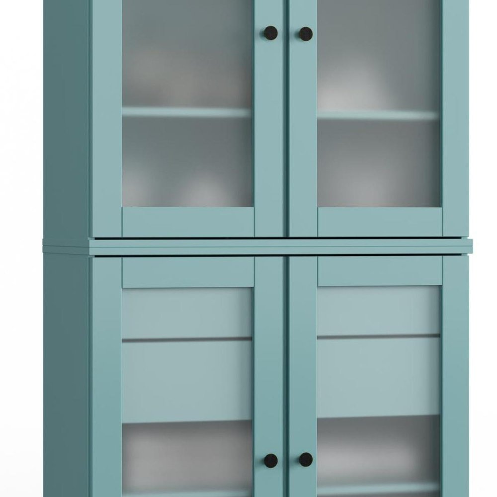 32" Aqua Solid Wood Glass Panel Inlay Double Door Linen Cabinet