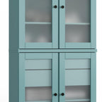 32" Aqua Solid Wood Glass Panel Inlay Double Door Linen Cabinet