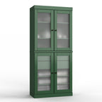 32" Green Solid Wood Glass Panel Inlay Double Door Linen Cabinet