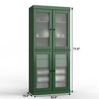 32" Green Solid Wood Glass Panel Inlay Double Door Linen Cabinet