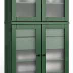 32" Green Solid Wood Glass Panel Inlay Double Door Linen Cabinet
