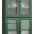 32" Green Solid Wood Glass Panel Inlay Double Door Linen Cabinet