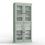 32" Sage Solid Wood Glass Panel Inlay Double Door Linen Cabinet