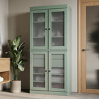 32" Sage Solid Wood Glass Panel Inlay Double Door Linen Cabinet