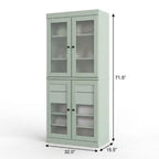 32" Sage Solid Wood Glass Panel Inlay Double Door Linen Cabinet