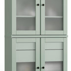 32" Sage Solid Wood Glass Panel Inlay Double Door Linen Cabinet