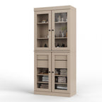 32" Beige Solid Wood Glass Panel Inlay Double Door Linen Cabinet