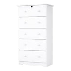 32" White Solid Wood Five Drawer Dresser