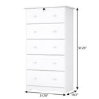 32" White Solid Wood Five Drawer Dresser