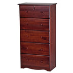32" Mahogany Solid Wood Five Drawer Dresser