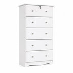 32" White Solid Wood Five Drawer Dresser