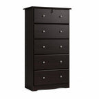 32" Coffee Solid Wood Five Drawer Dresser