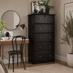 32" Coffee Solid Wood Five Drawer Dresser
