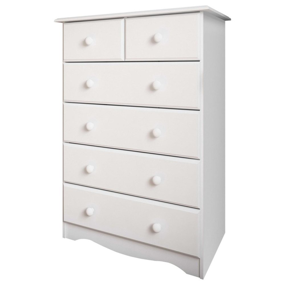 32" White Solid Wood Six Drawer Dresser